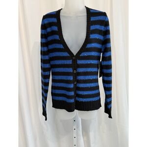 Debbie Morgan blue and black striped long sleeve cardigan with sequence PL NWT